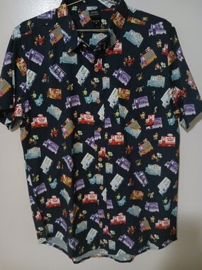 PIXAR Our Universe Dark Blue Short-Sleeve Novelty Food Truck Print Shirt